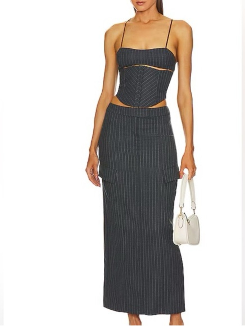 Bec & Bridge Charcoal Pinstripe Maxi Skirt